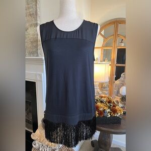 NWOT JCrew Black Fringe Sleeveless Tunic. Size Medium style B6374